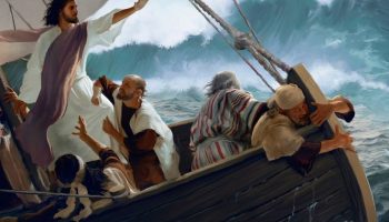 “Nel frattempo si sollevò una gran tempesta di vento e gettava le onde nella barca, tanto che ormai era piena. Egli se ne stava a poppa, sul cuscino, e dormiva. Allora lo svegliarono e gli dissero: «Maestro, non t’importa che moriamo?»”.